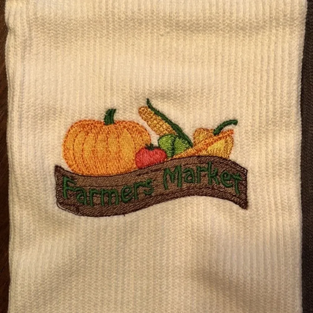 Set of 2 (18” by 16”) Custom Gray and White Farmer’s Market Embroidered Barmops